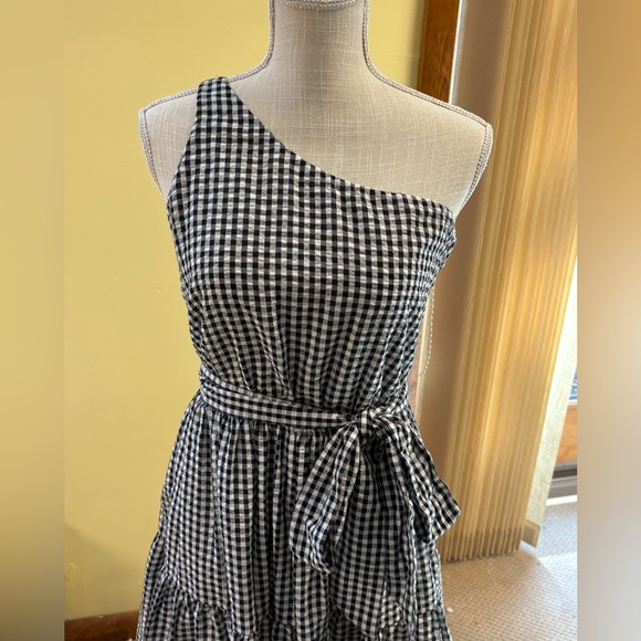 NEW Vineyard Vines Gingham Seersucker One-Shoulder A-Line Belted Dress 4 Plaid - Picture 5 of 13